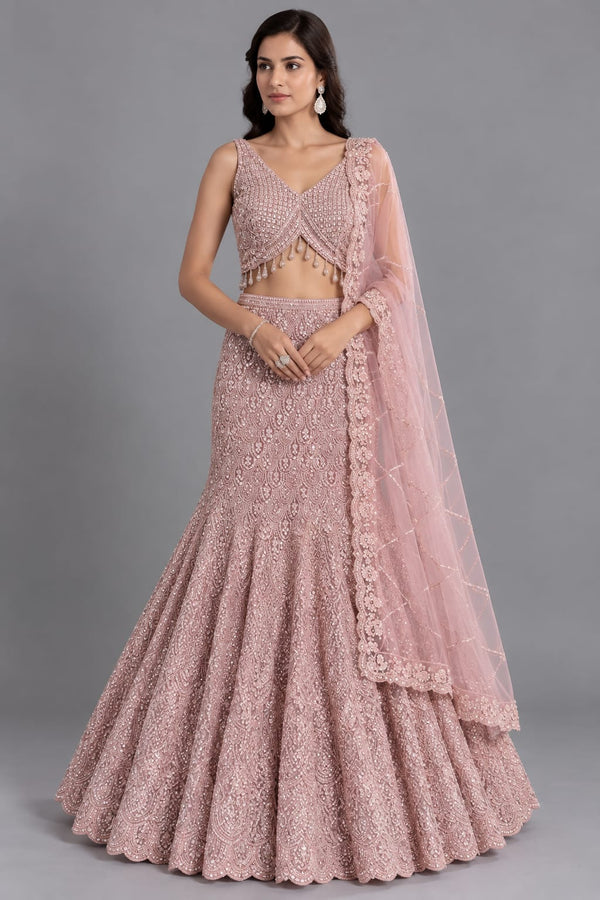 Blush Pink Fish-Cut Lehenga for Engagement