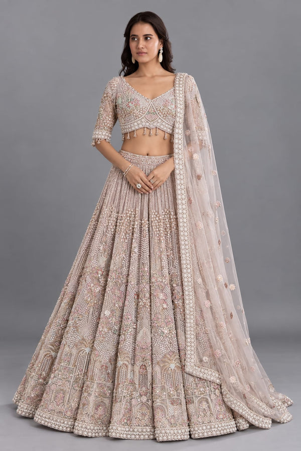 Moonlight Chikoo Pearl & Cutdana Lehenga