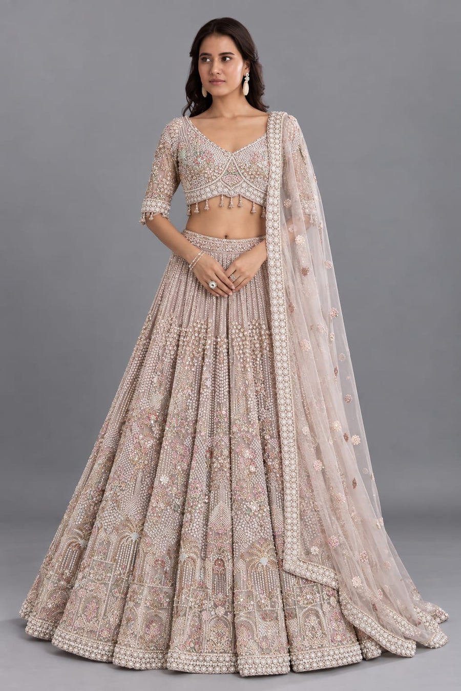 Moonlight Chikoo Pearl & Cutdana Lehenga