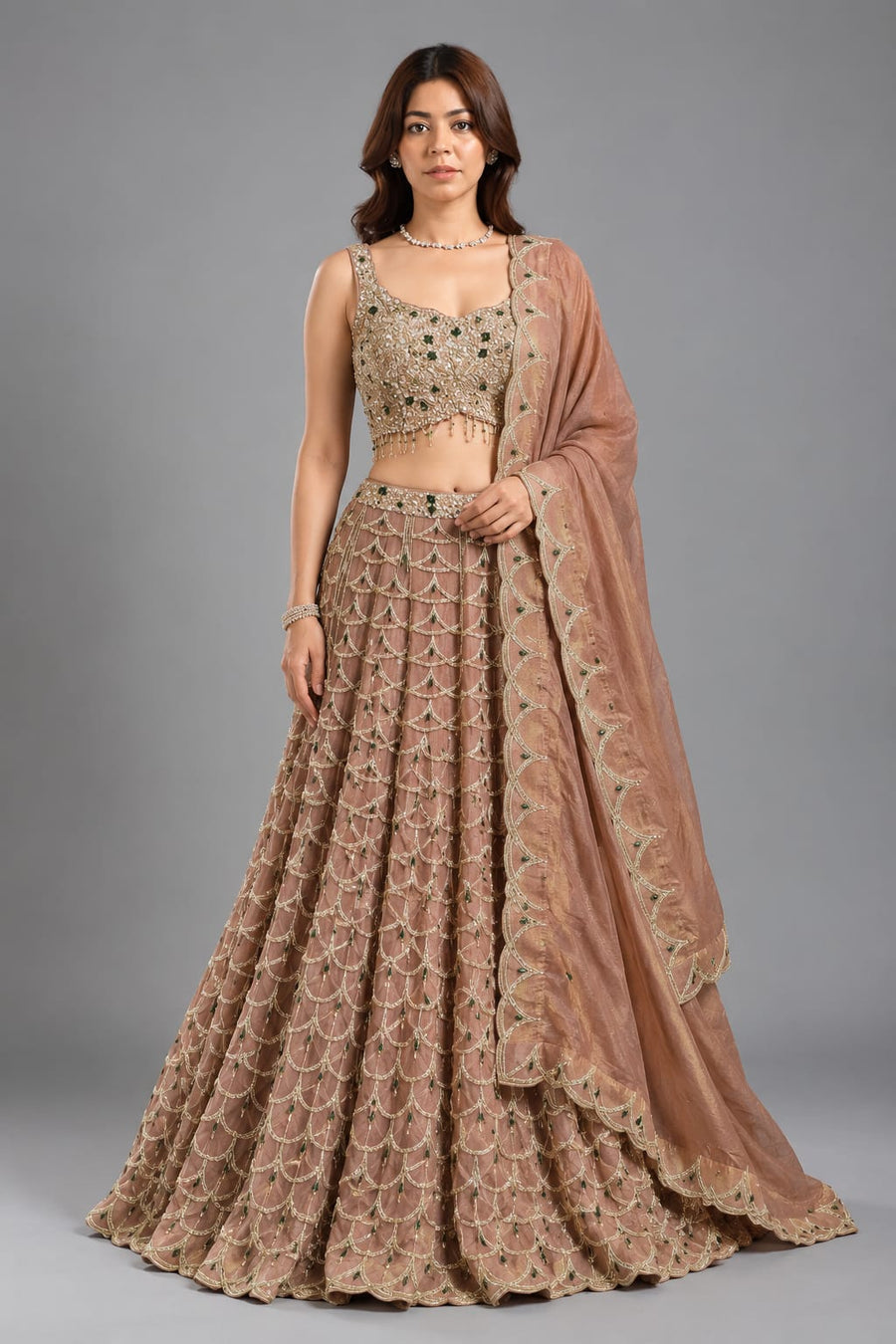 Blush Gold Scallop Lehenga Set