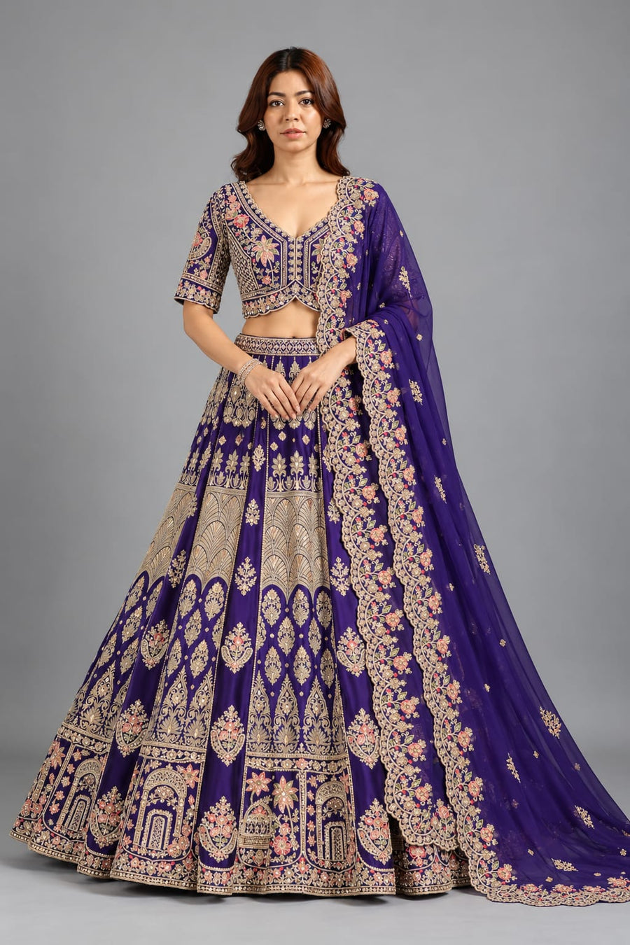 Regal Violet Embellished Lehenga for Women