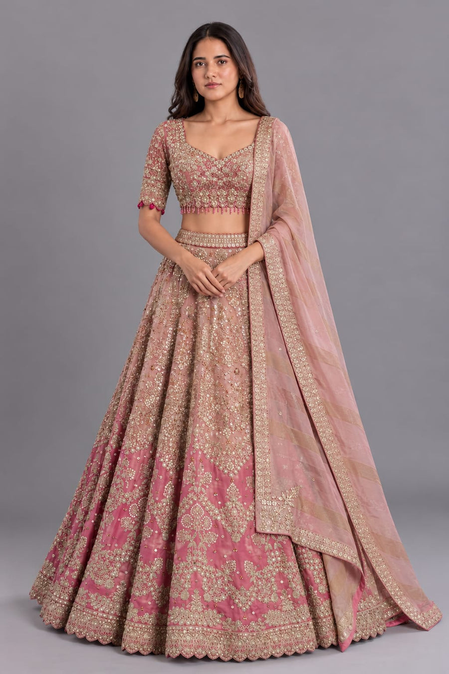 Royal Rani Pink Ombre Embroidered Lehenga Set