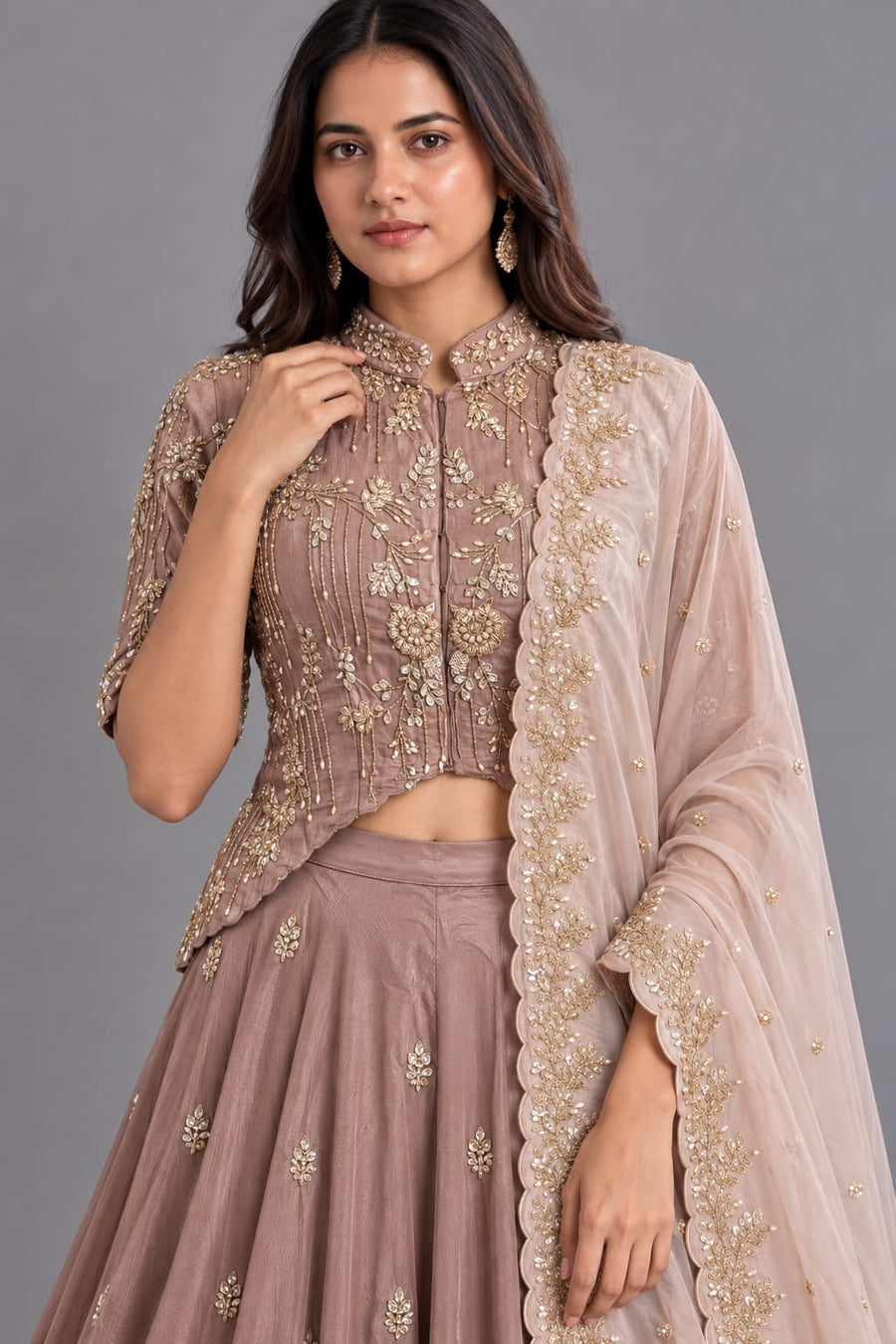 Lavender Embroidered Lehenga Set with Jacket-Style Blouse
