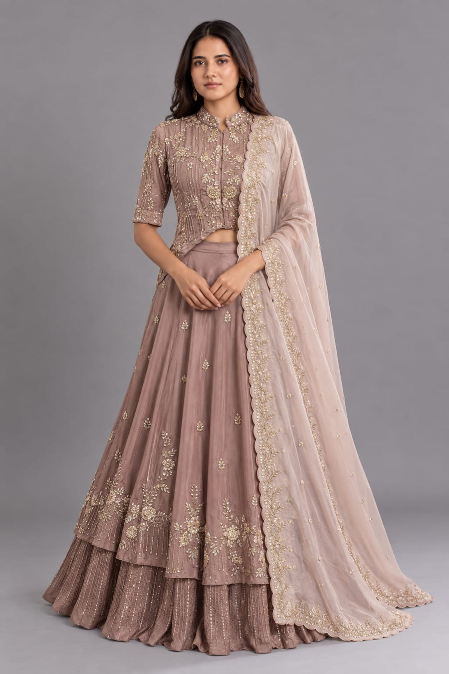 Lavender Embroidered Lehenga Set with Jacket-Style Blouse