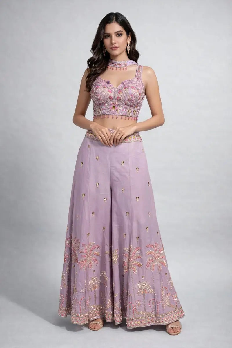 pink sharara with crop top