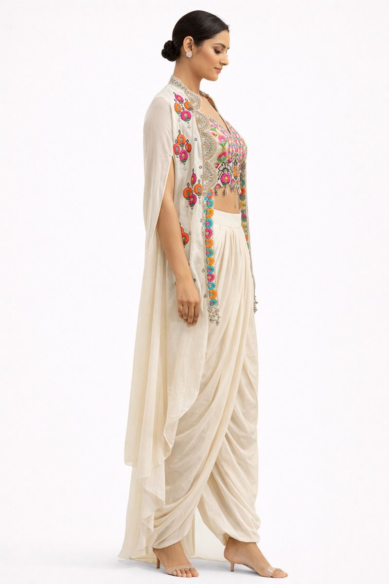 Crop top skirt dhoti style with shrug