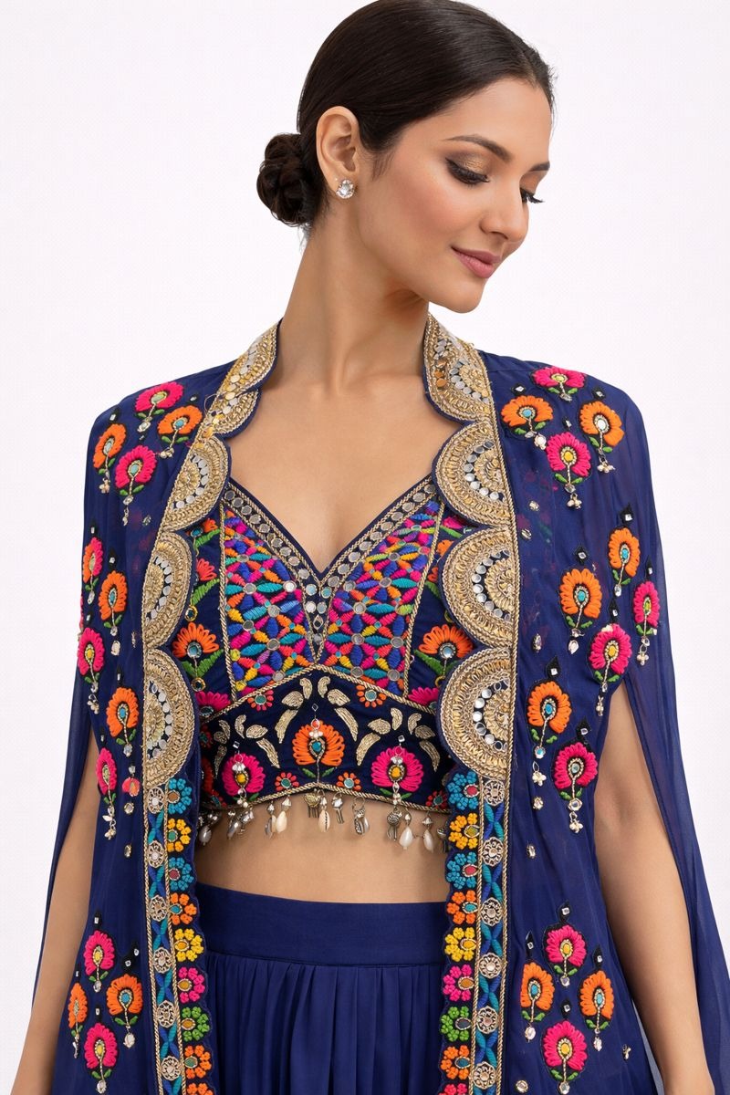 Crop top skirt dhoti style with shrug