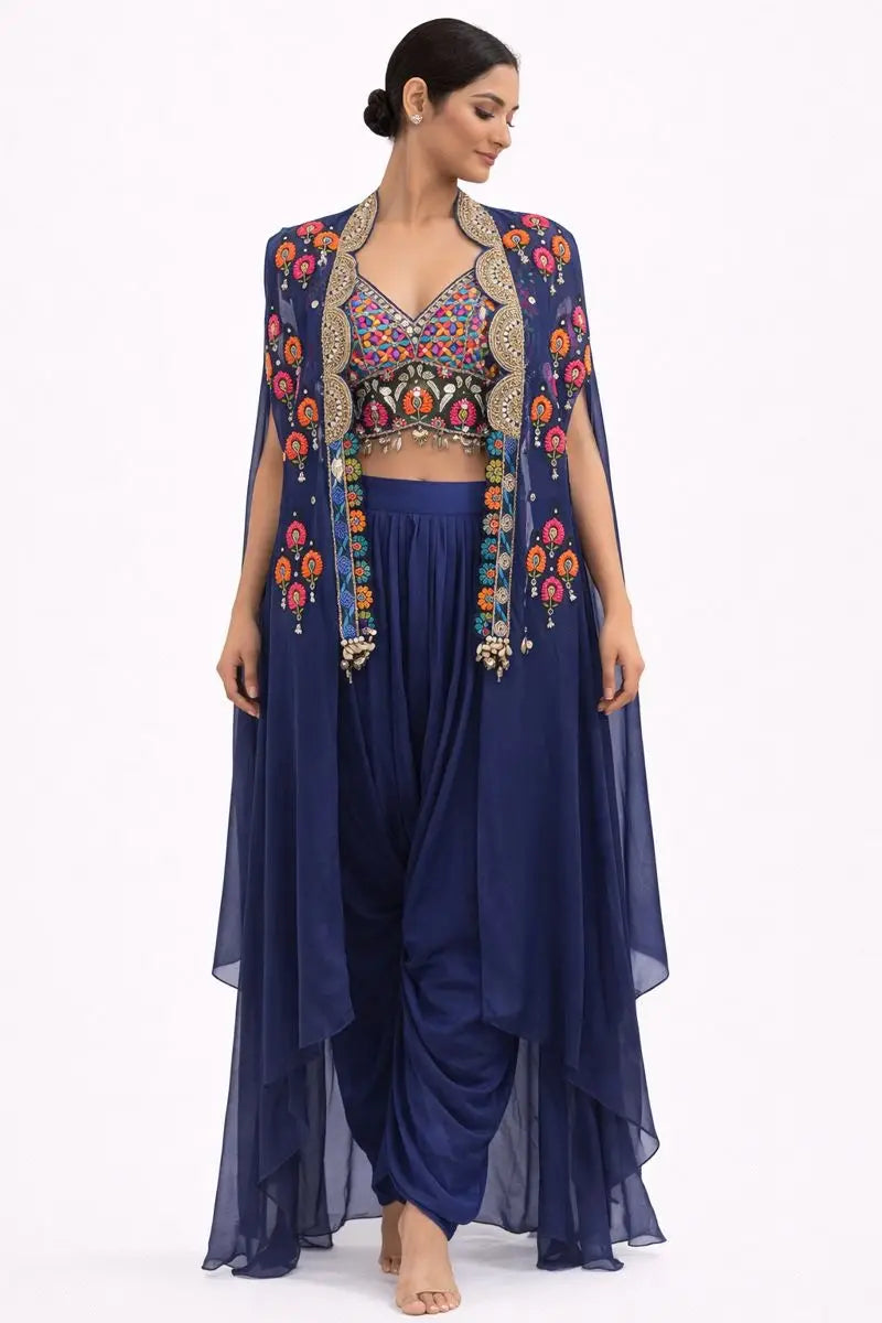 blue dhoti style set