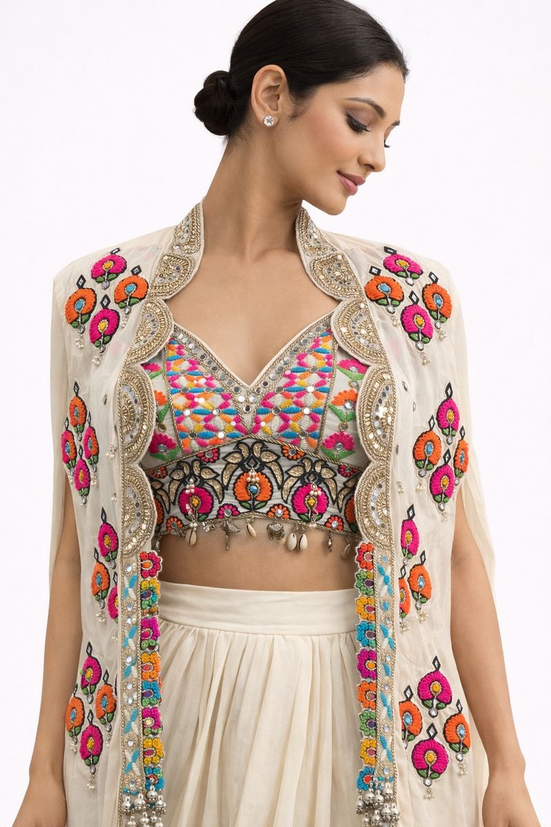 Crop top skirt dhoti style with shrug