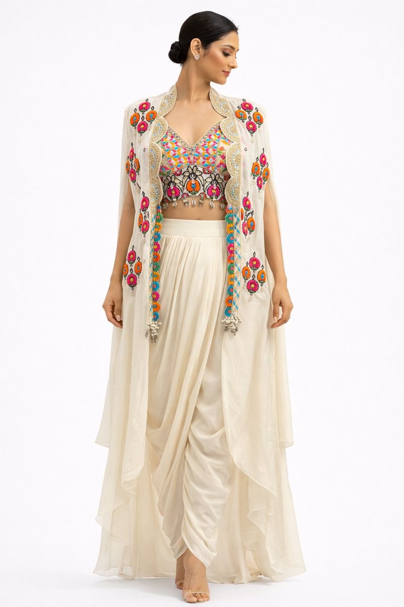 Crop top skirt dhoti style with shrug