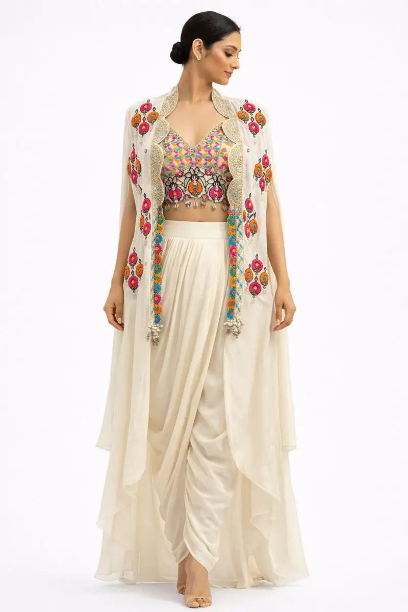 white dhoti style set