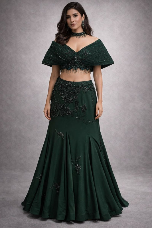 green crop top lehanga