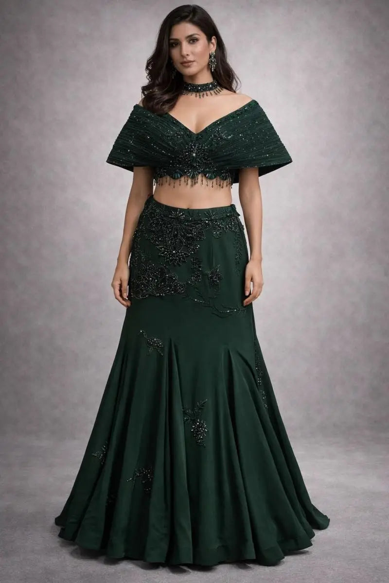 bottle green lehenga