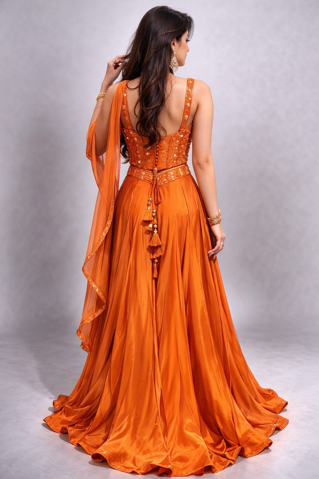 Rust orange back pose