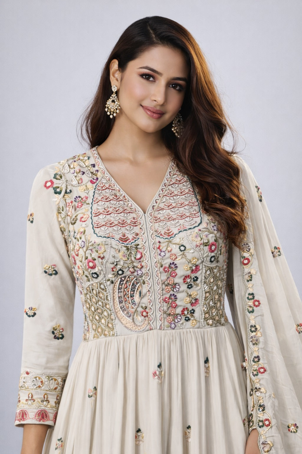 white anarkali suit