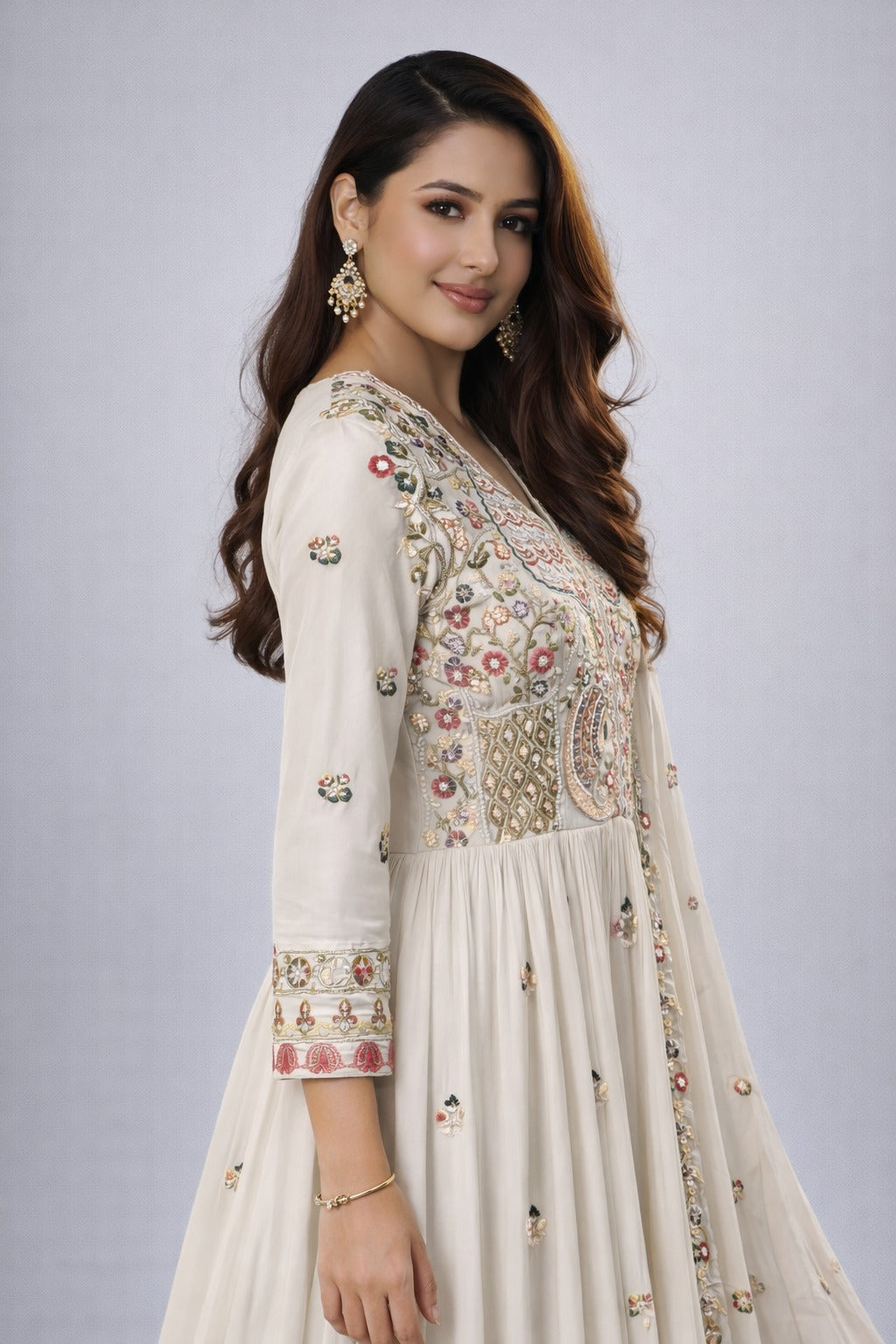 white anarkali suit