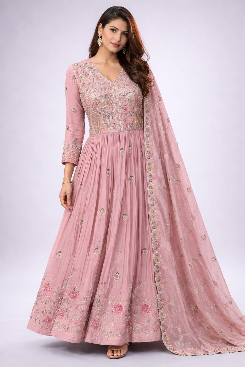 pink anarkali suit