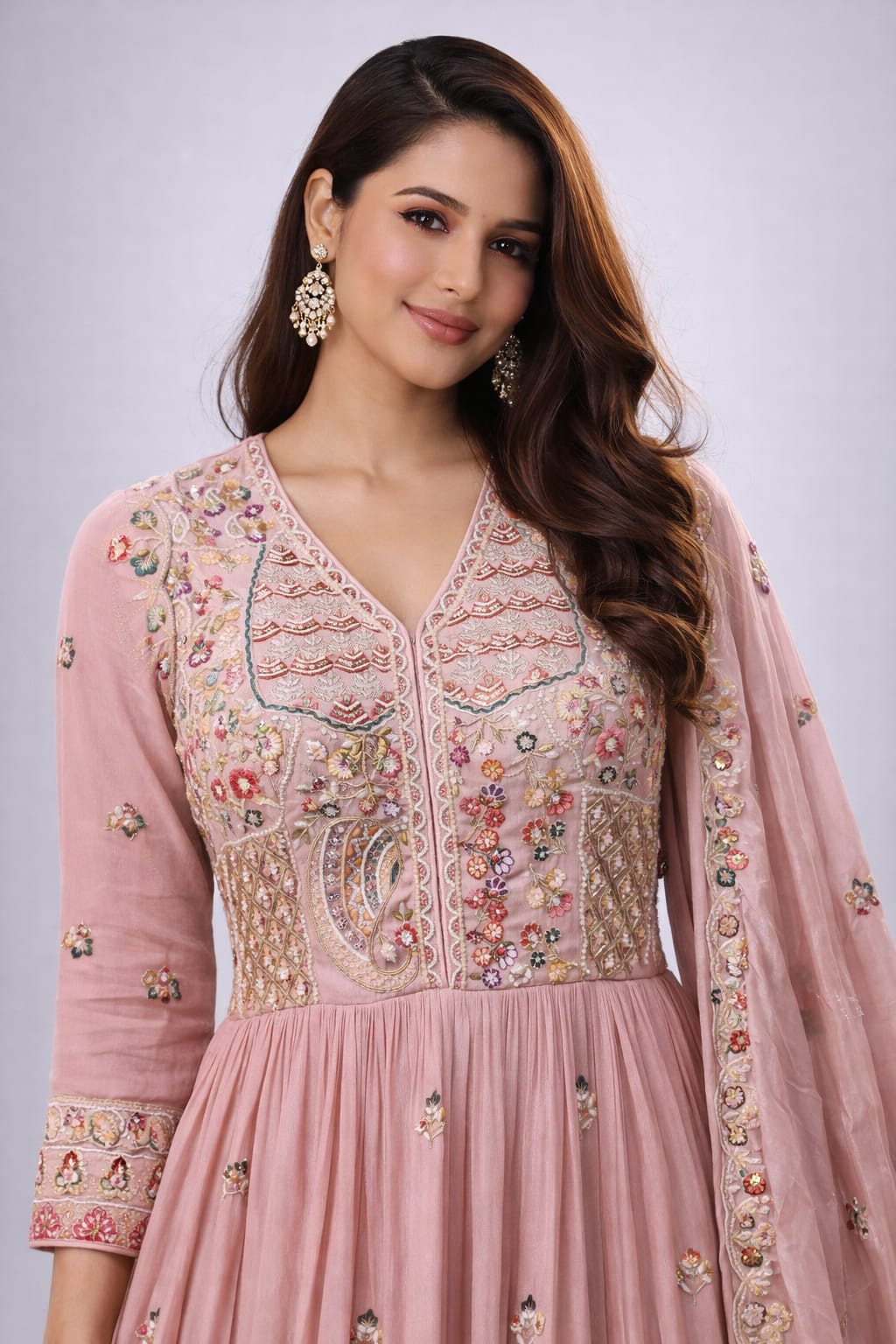 pink anarkali suit