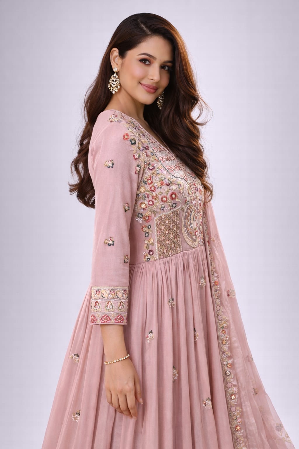 pink anarkali suit