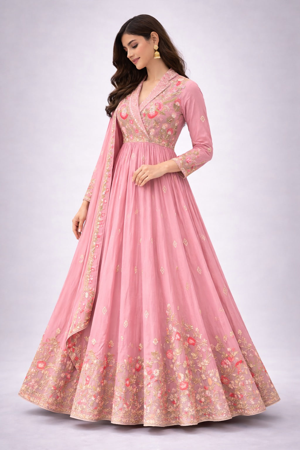 pink anakali suit