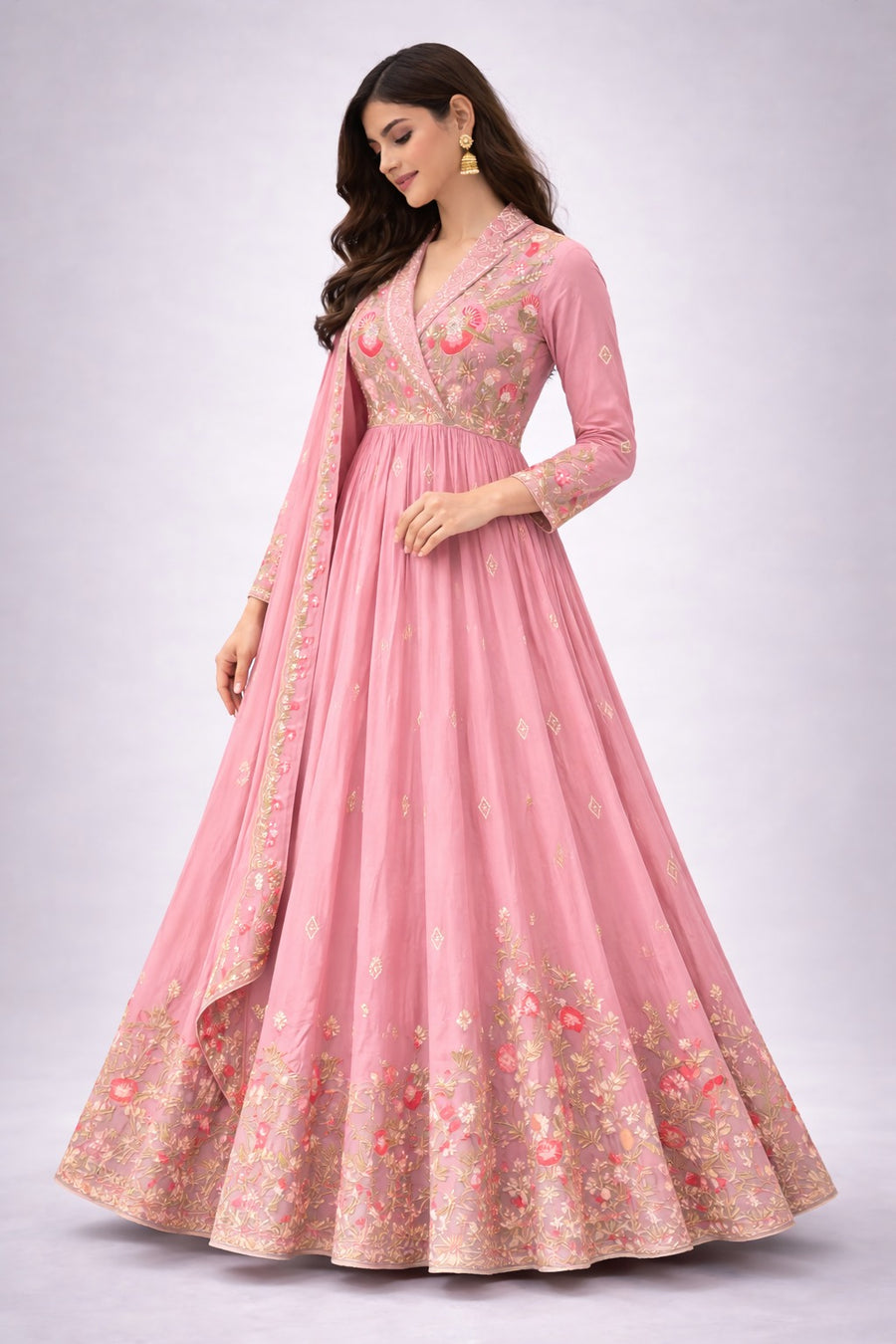 pink anakali suit