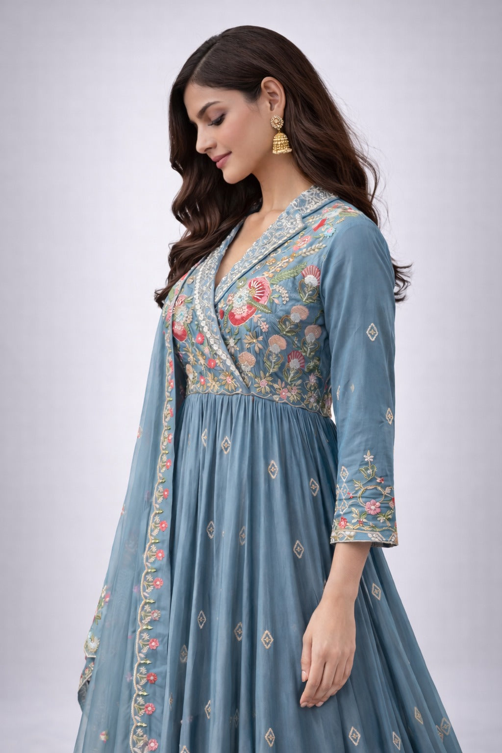 blue anarkali suit