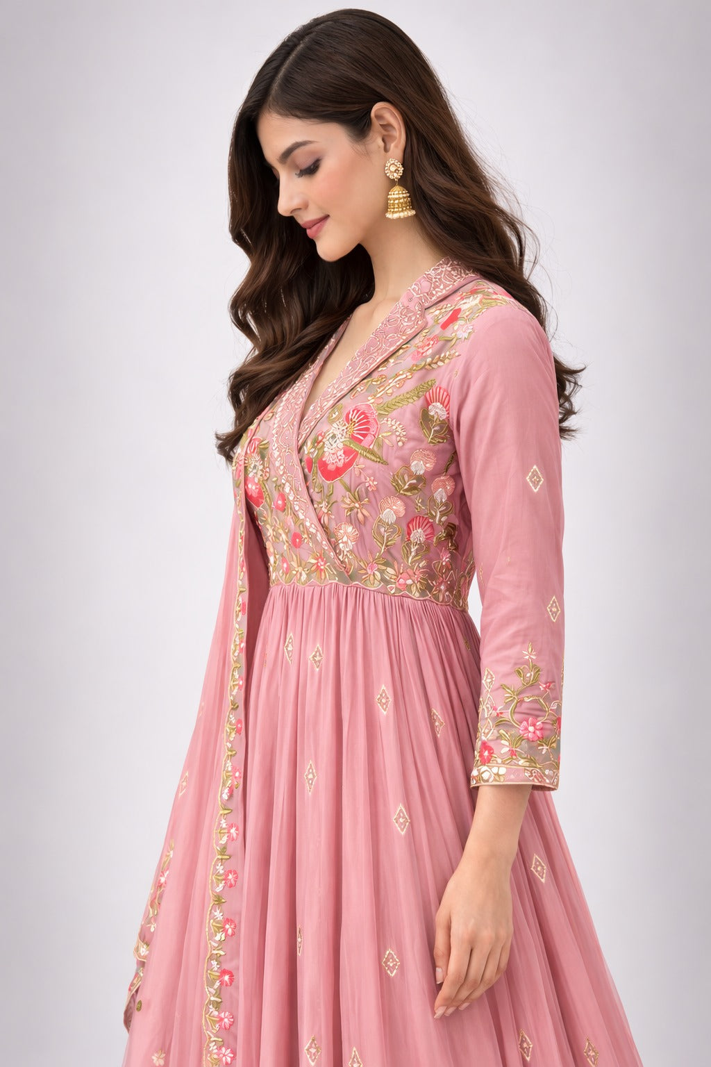 pink anarkali suit