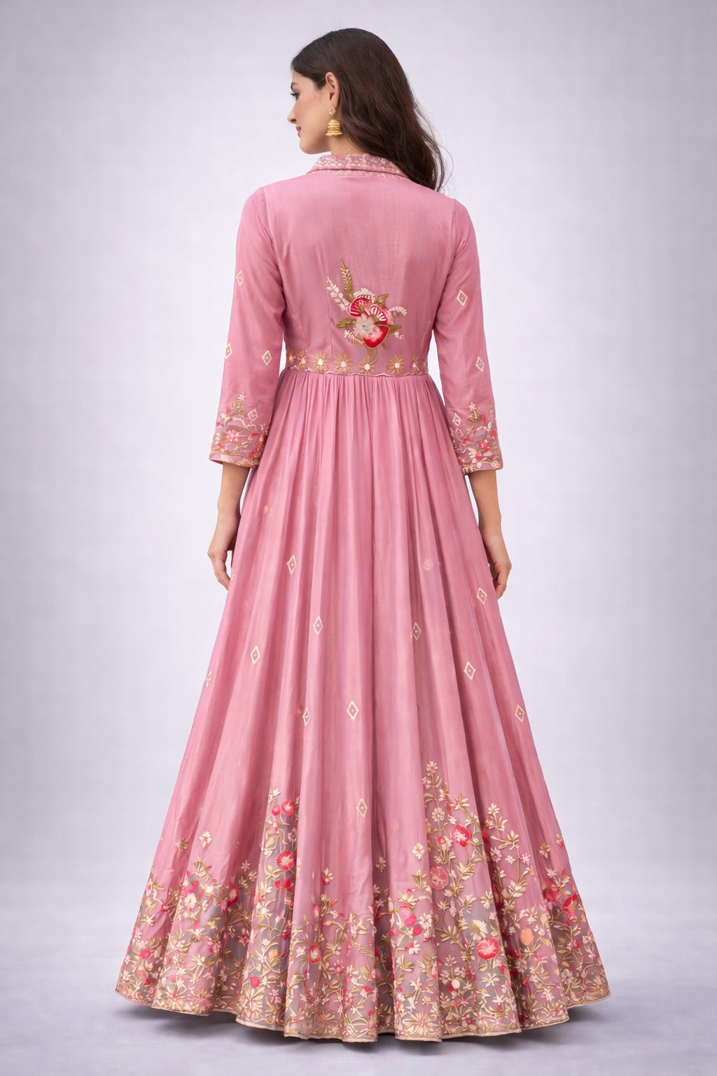 pink anarkali suit