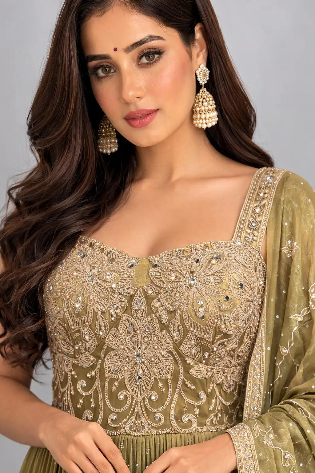 Pista green anarkali suit