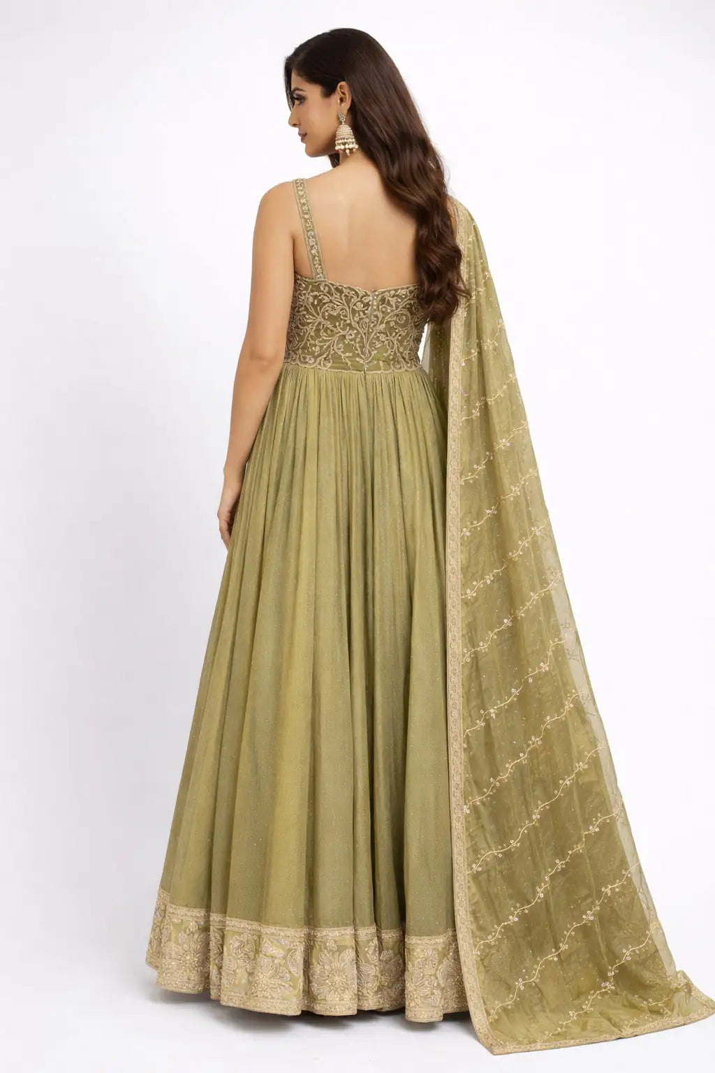 Pista green anarkali suit