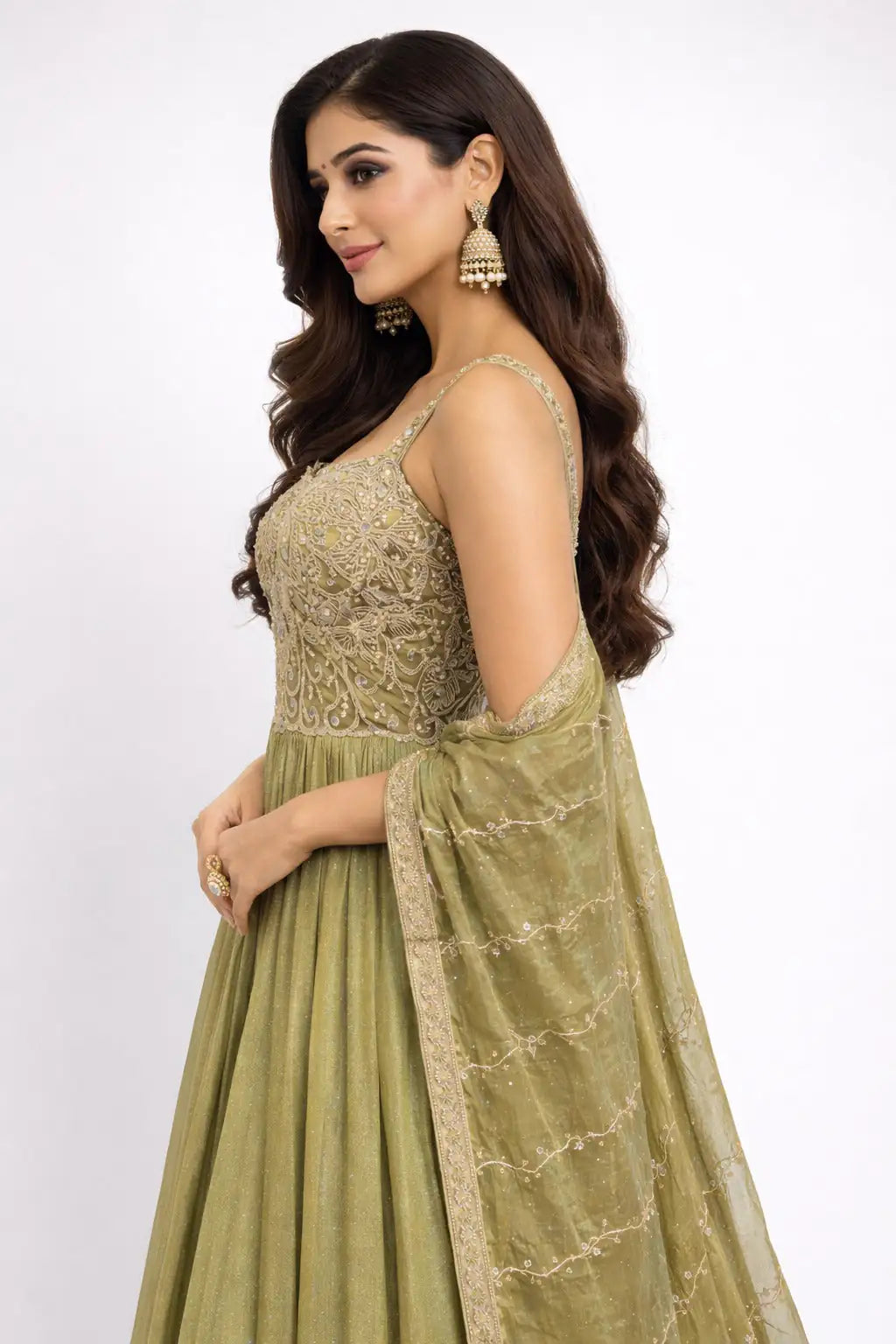 Pista green anarkali suit