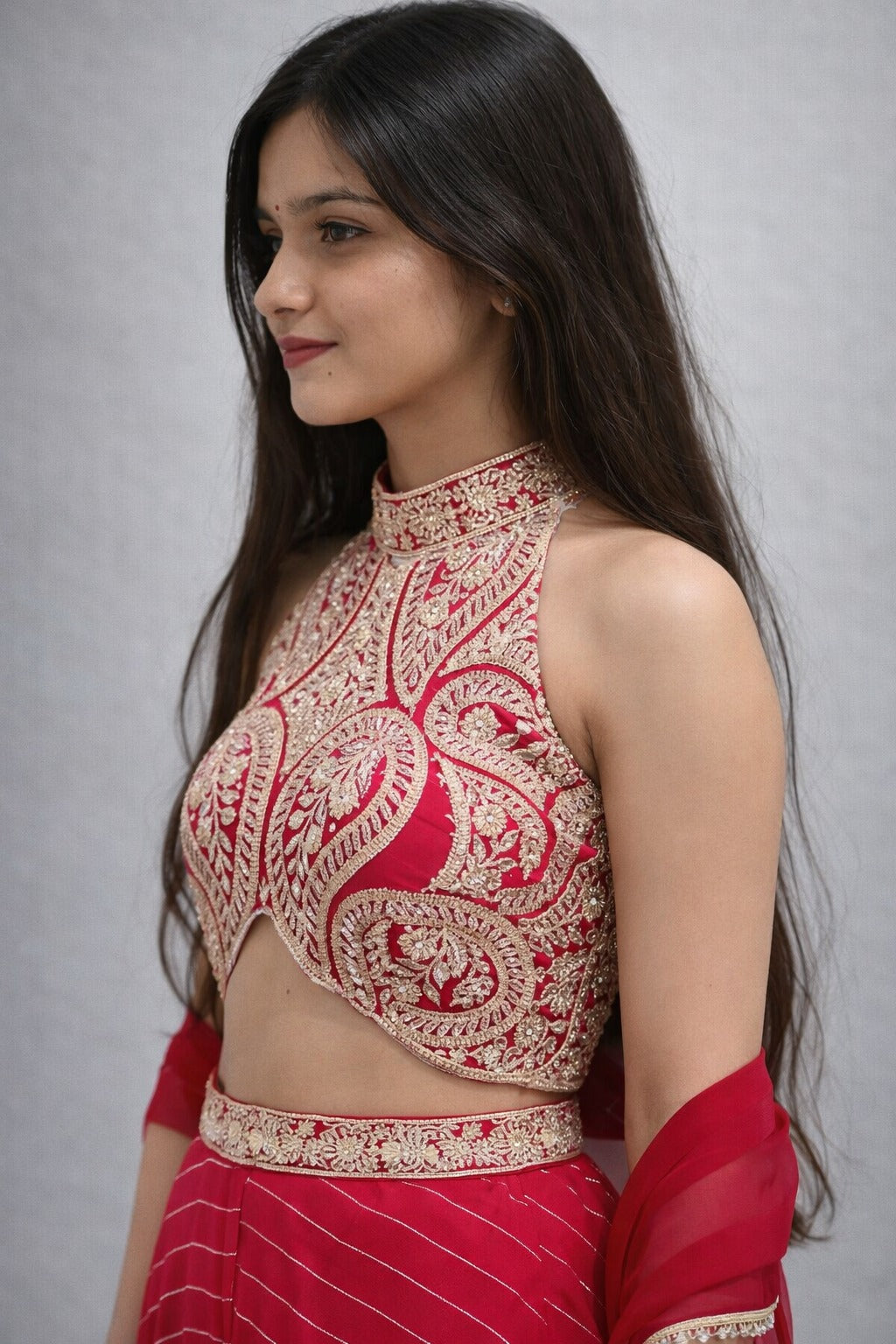Embroidered Crop Top Sharara Set with Dupatta