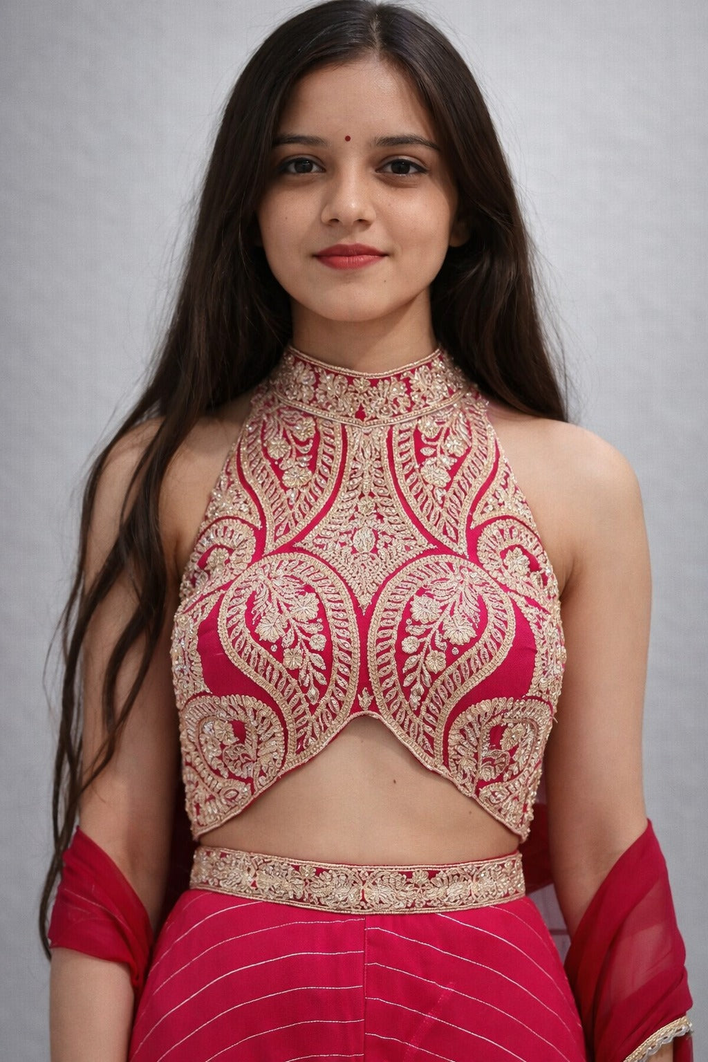 Embroidered Crop Top Sharara Set with Dupatta