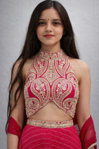 Embroidered Crop Top Sharara Set with Dupatta