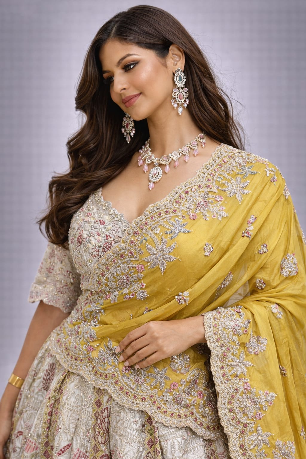 Yellow and Ivory lehenga set