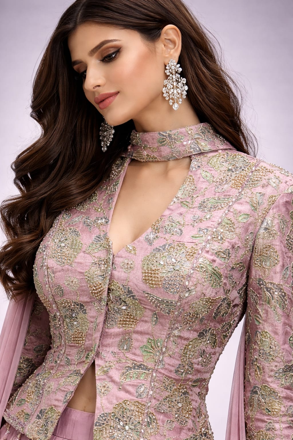 Pink Dhoti Set with Embroidered Jacket & Dupatta