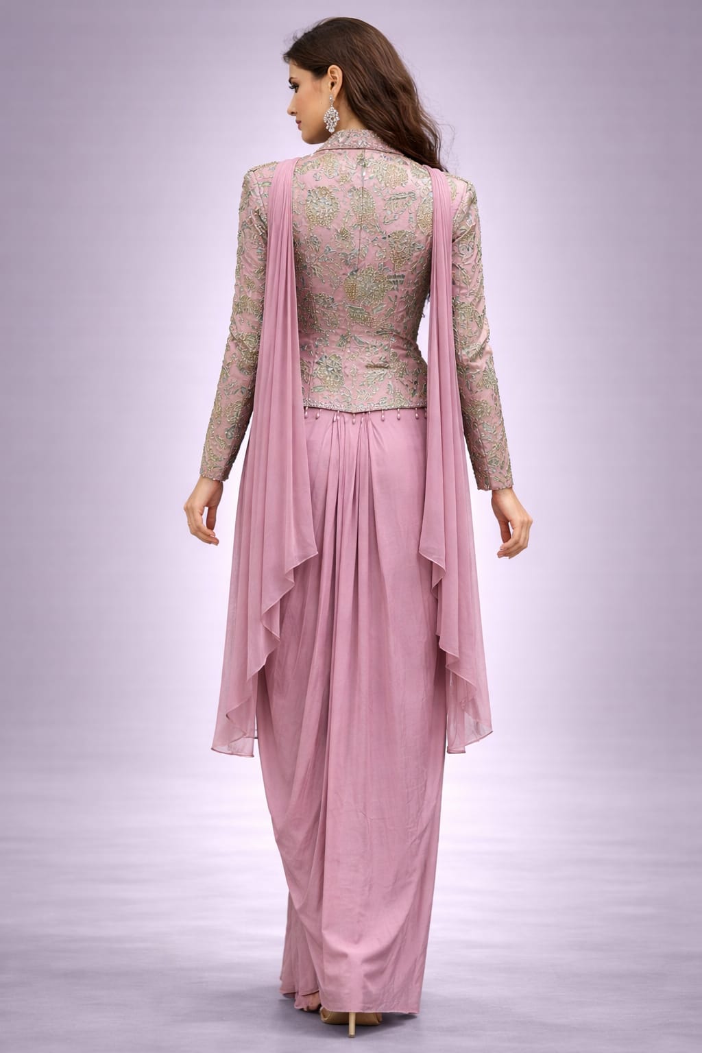 Pink Dhoti Set with Embroidered Jacket & Dupatta