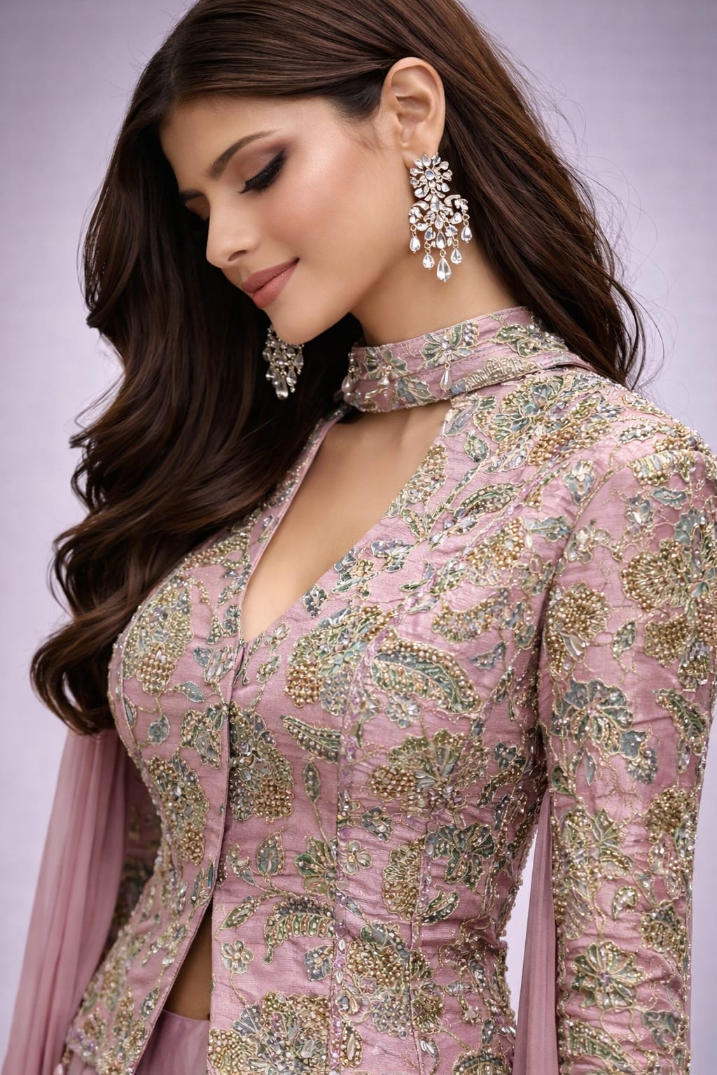 Pink Dhoti Set with Embroidered Jacket & Dupatta