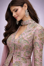 Pink Dhoti Set with Embroidered Jacket & Dupatta