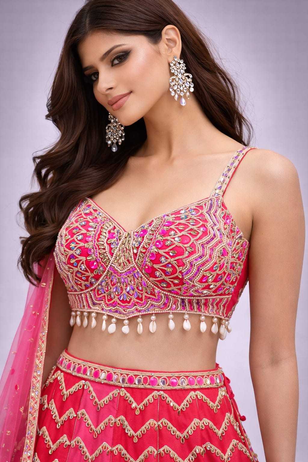 Pink Embroidered Lehenga Set with Designer Blouse & Dupatta