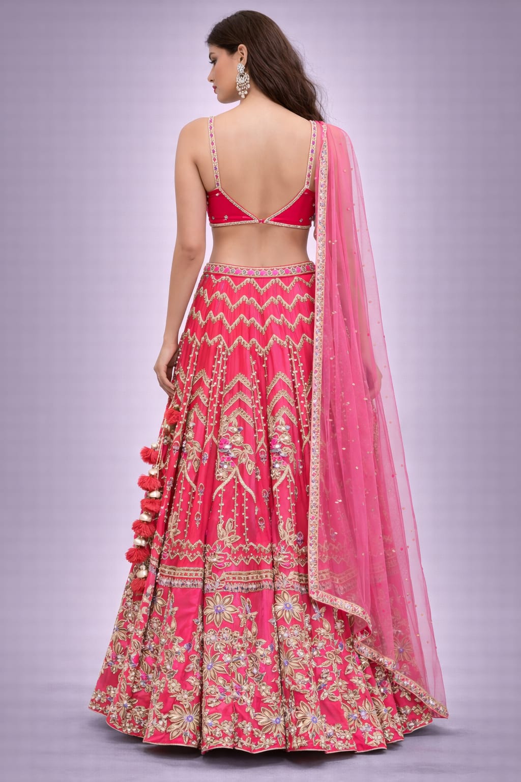 Pink Embroidered Lehenga Set with Designer Blouse & Dupatta