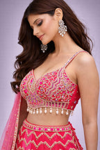Pink Embroidered Lehenga Set with Designer Blouse & Dupatta