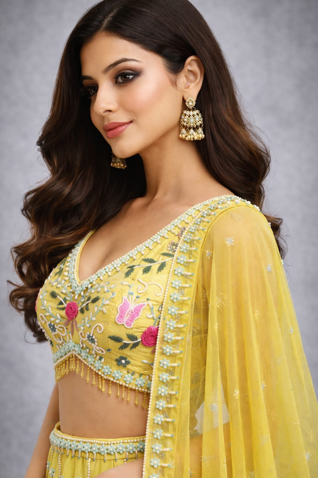 Yellow embroidered traditional lehenga
