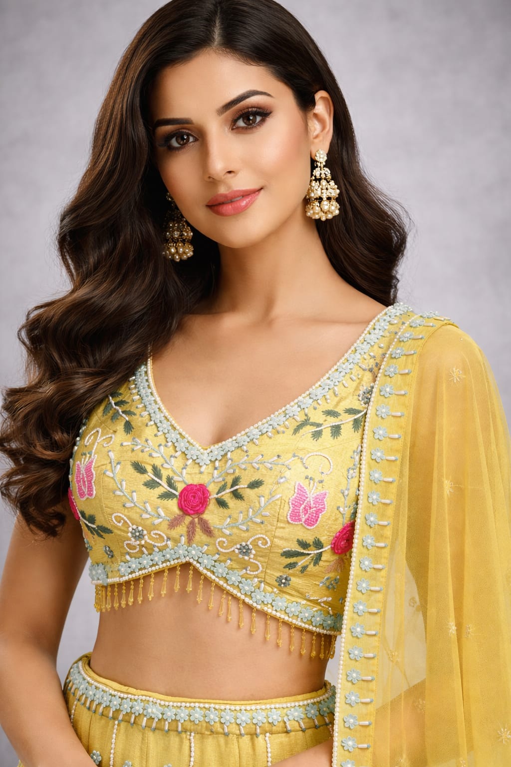 Yellow embroidered traditional lehenga