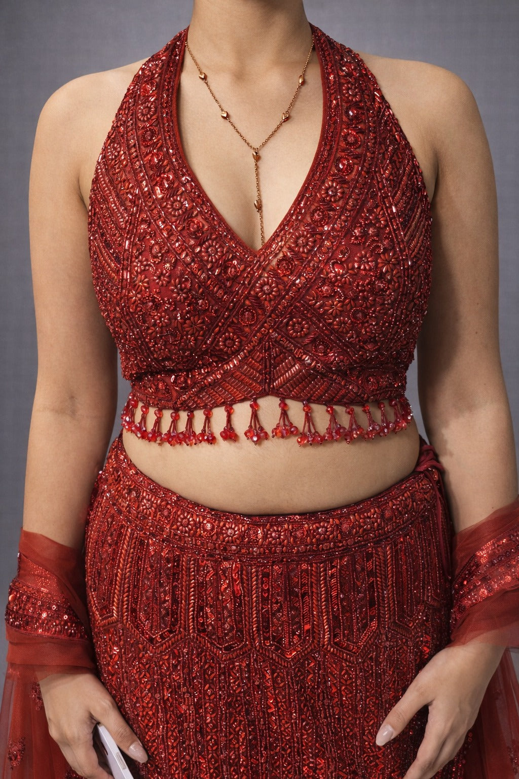 Red sequin lehenga set