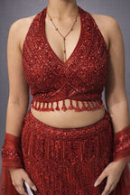 Red sequin lehenga set