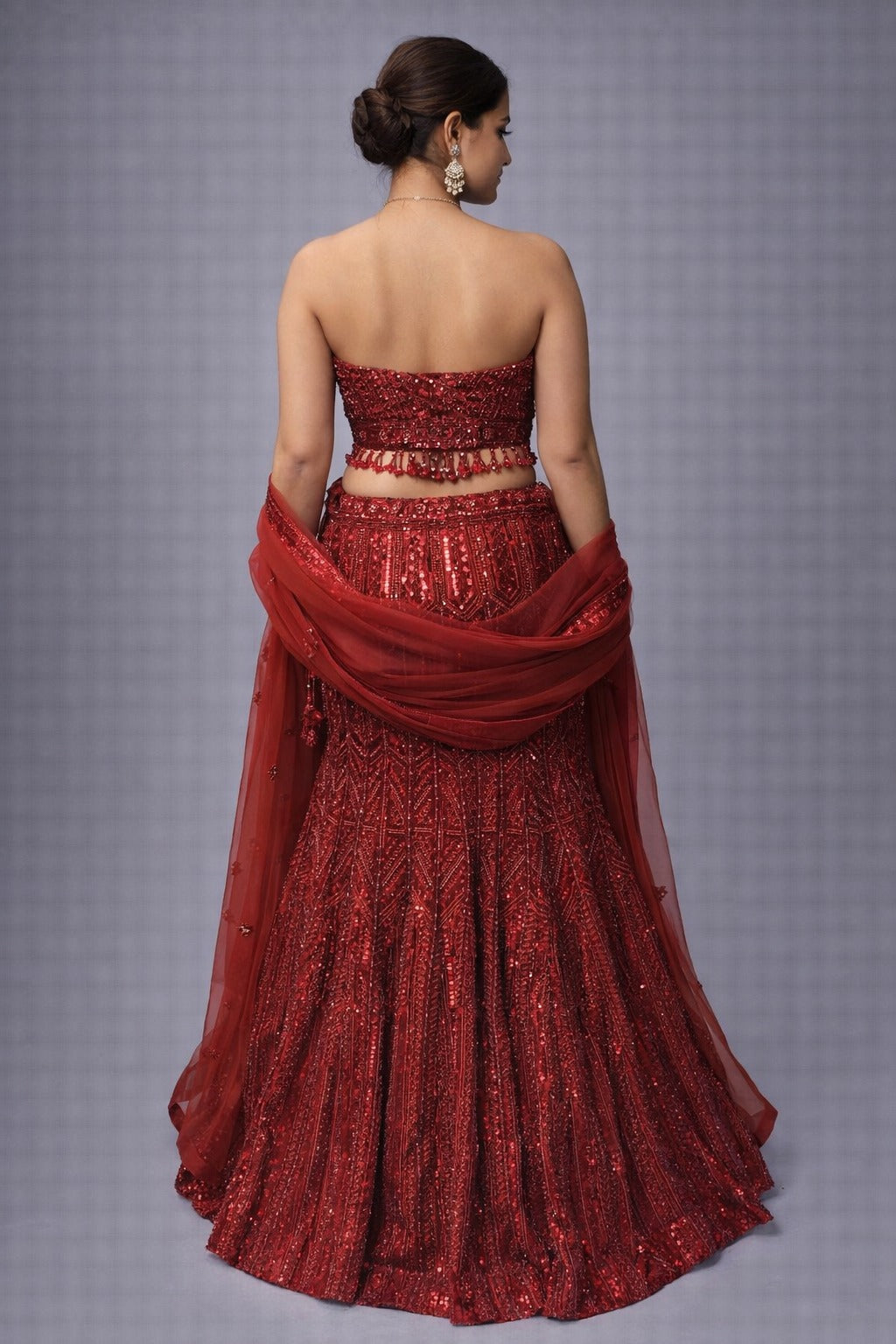 Red sequin lehenga set