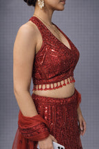Red sequin lehenga set