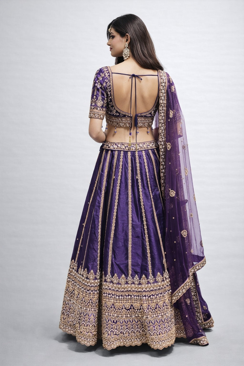 Purple embroidered traditional lehenga set