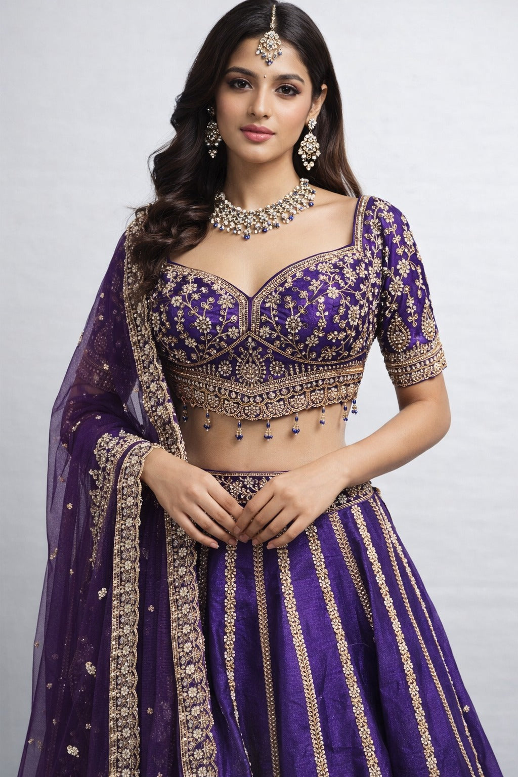 Purple embroidered traditional lehenga set